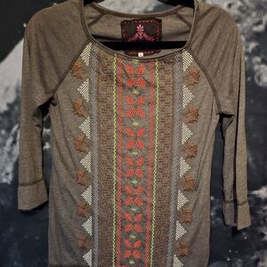 Brown Embroidered Women's Top
